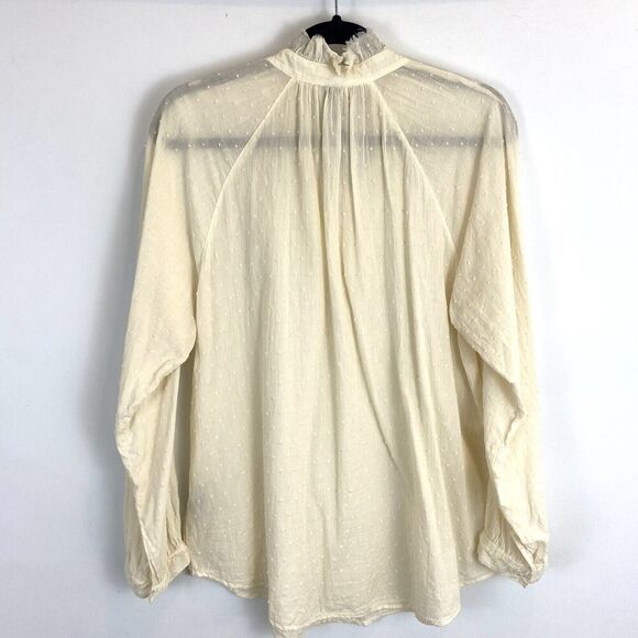 Raquel Allegra Blouse Women’s 2 Beige Long Sleeve Swiss Dot Cottagecore Prarie - Picture 3 of 6